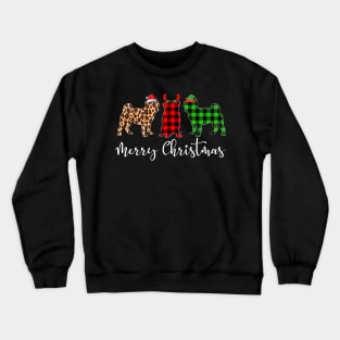 Merry Christmas Leopard Red Green Plaid Pug Crewneck Sweatshirt